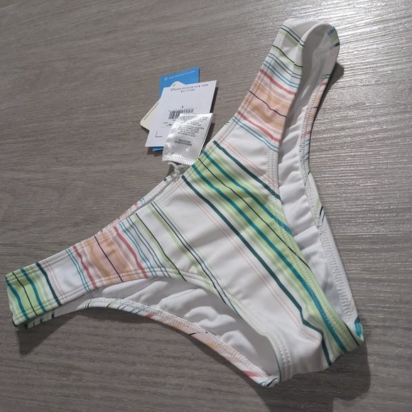 O'NEILL Pinstripe Hipster Bikini Swimsuit Bottom *SMALL* (White/Green/Orange) - Picture 4 of 4